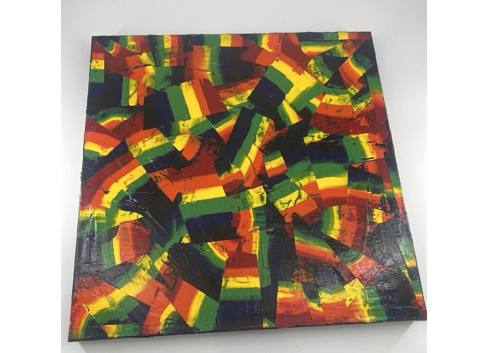 Handmade Painting 20x20 Rainbow Abstract Acrylic Painting Canvas Black Colorful
